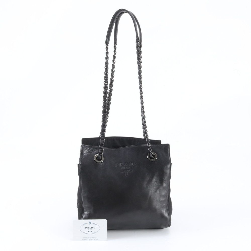 PRADA プラダ トートバッグ パテントレザー 黒 ギャランティカード付き 美品 プラダ ギャランティカード付 チェーン B4329 レザー ショルダー