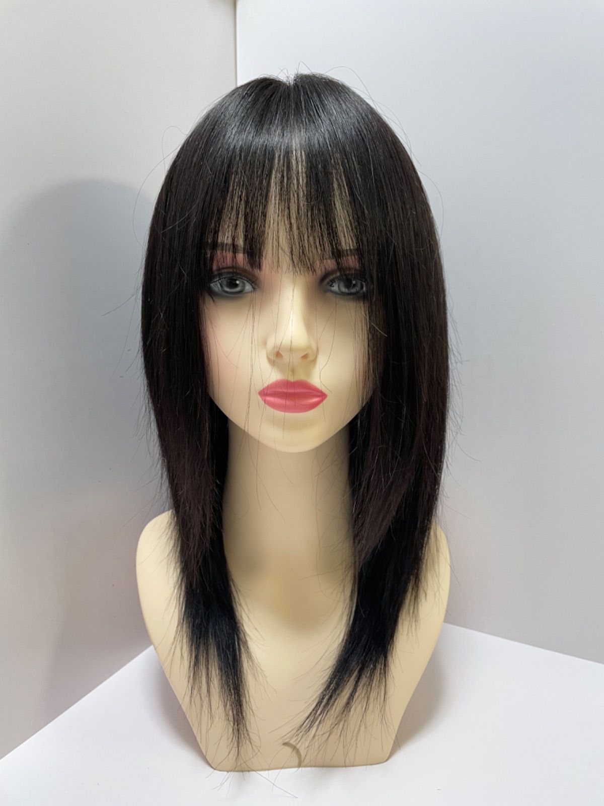 フルウィッグ　人毛100%医療ウィッグ鎖骨ミディアムセンターパート　ロングストレート　ナチュラル