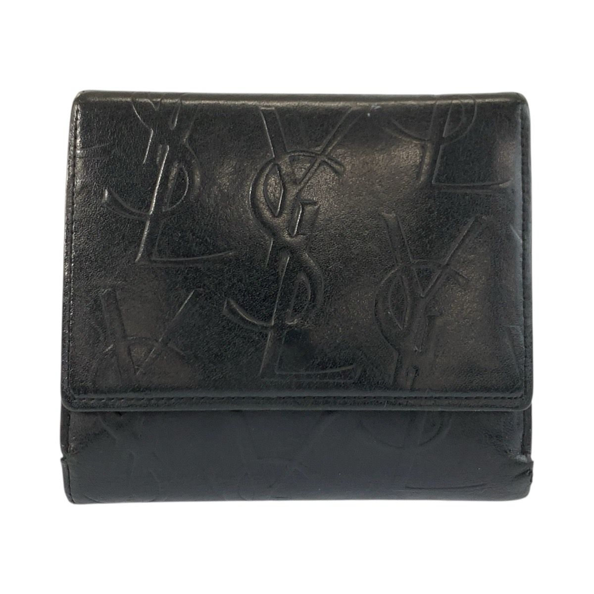 YVES SAINT LAURENT イヴ サンローラン ロゴ 型押し ブラック 黒