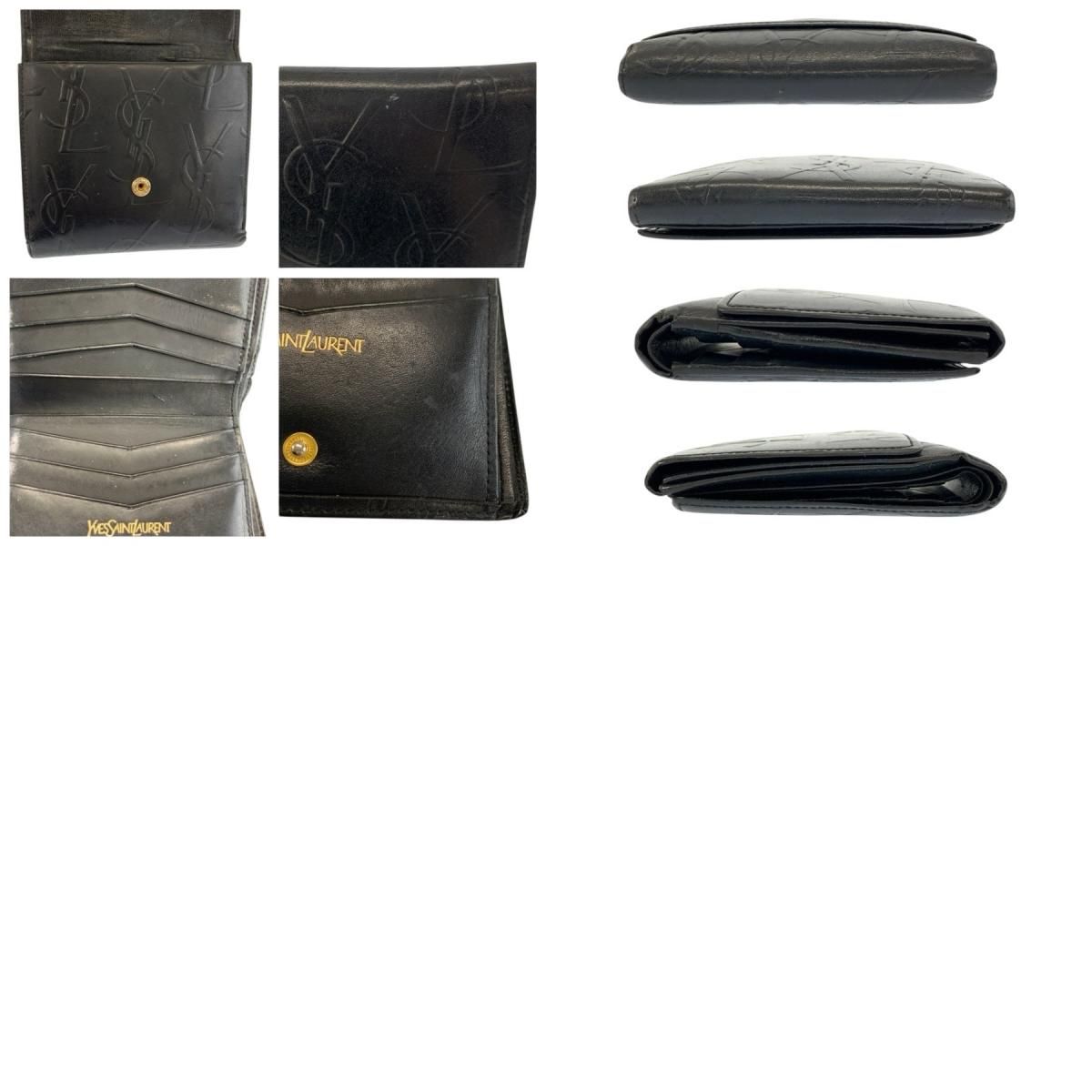YVES SAINT LAURENT イヴ サンローラン ロゴ 型押し ブラック 黒