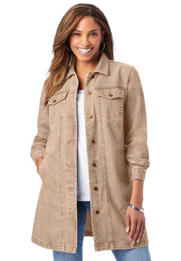 ジェシカロンドン レディース ボトムス デニムパンツ ジャケット Jessica London Long Denim Jacket New Khaki カーキ