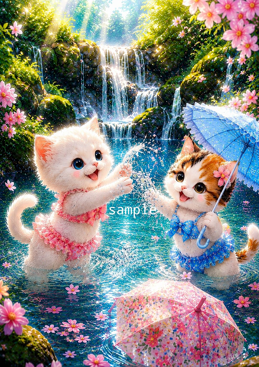 夏の清流と滝で遊ぶ子猫たち2～癒しのヒーリングアートNo.445 - メルカリ