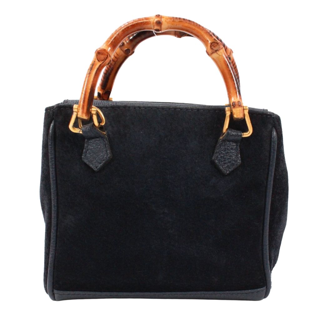 新着】GUCCI バンブー ミニ 2WAY バンブー レザー、スエード ネイビー