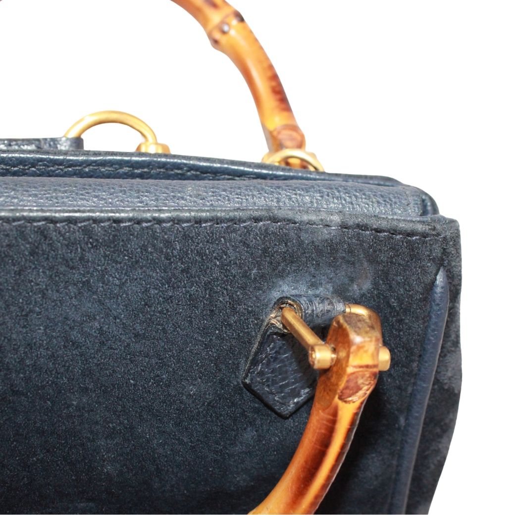 新着】GUCCI バンブー ミニ 2WAY バンブー レザー、スエード ネイビー