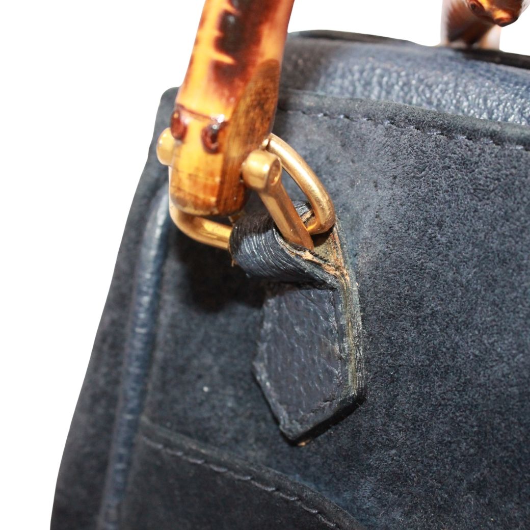 新着】GUCCI バンブー ミニ 2WAY バンブー レザー、スエード ネイビー