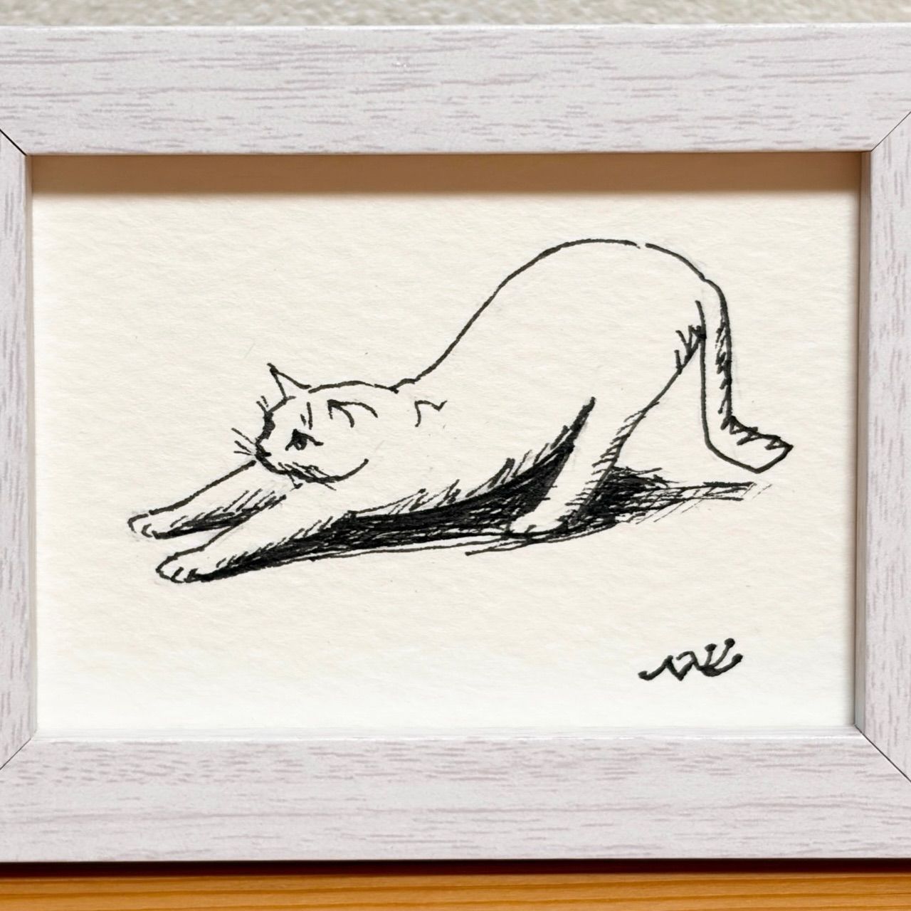 手描き ペン画 猫 猫の絵 額装 インテリア イラスト - メルカリ