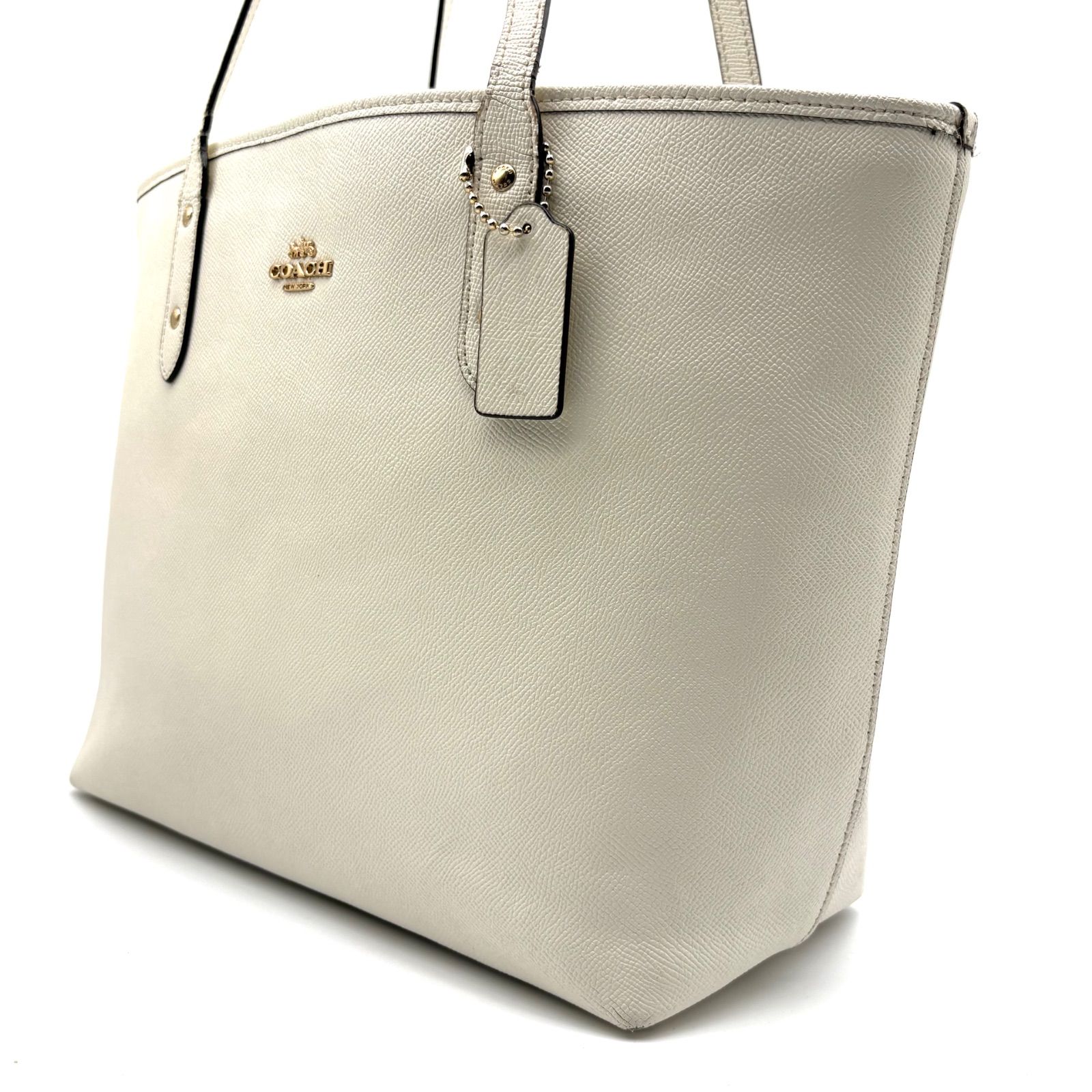 COACH Y2K City Tote Bag Crossgrain Leather Chalk White F58846