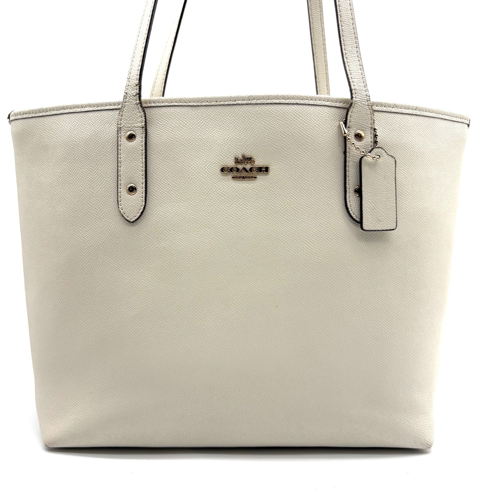 COACH Y2K City Tote Bag Crossgrain Leather Chalk White F58846 