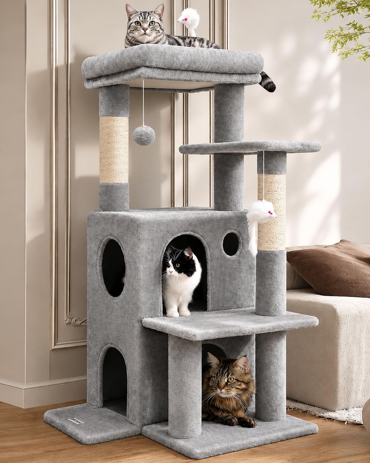 Globlazer キャットタワー スリム コンパクト 猫タワー 大型猫 成猫 据え置き 置き型 省スペース キャットハウス 見晴台 人気 天然麻紐の爪研ぎ棒 シンプル ポンポン おもちゃ 転倒防止ベルト付き 強い安定性 多頭飼い 運動不足 ストレス解消 高さ 8,044円