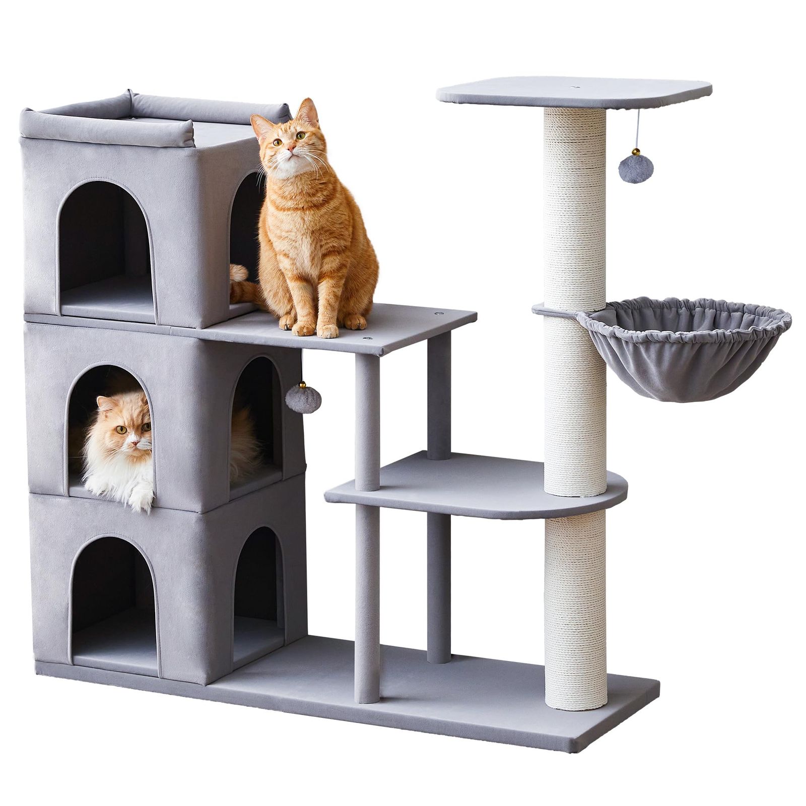Mwpo 猫タワー 新素材 猫別荘 多頭飼い 爪とぎ 大型猫 安定感 L型ソファ専用 高さ105cm ライトグレー 975F