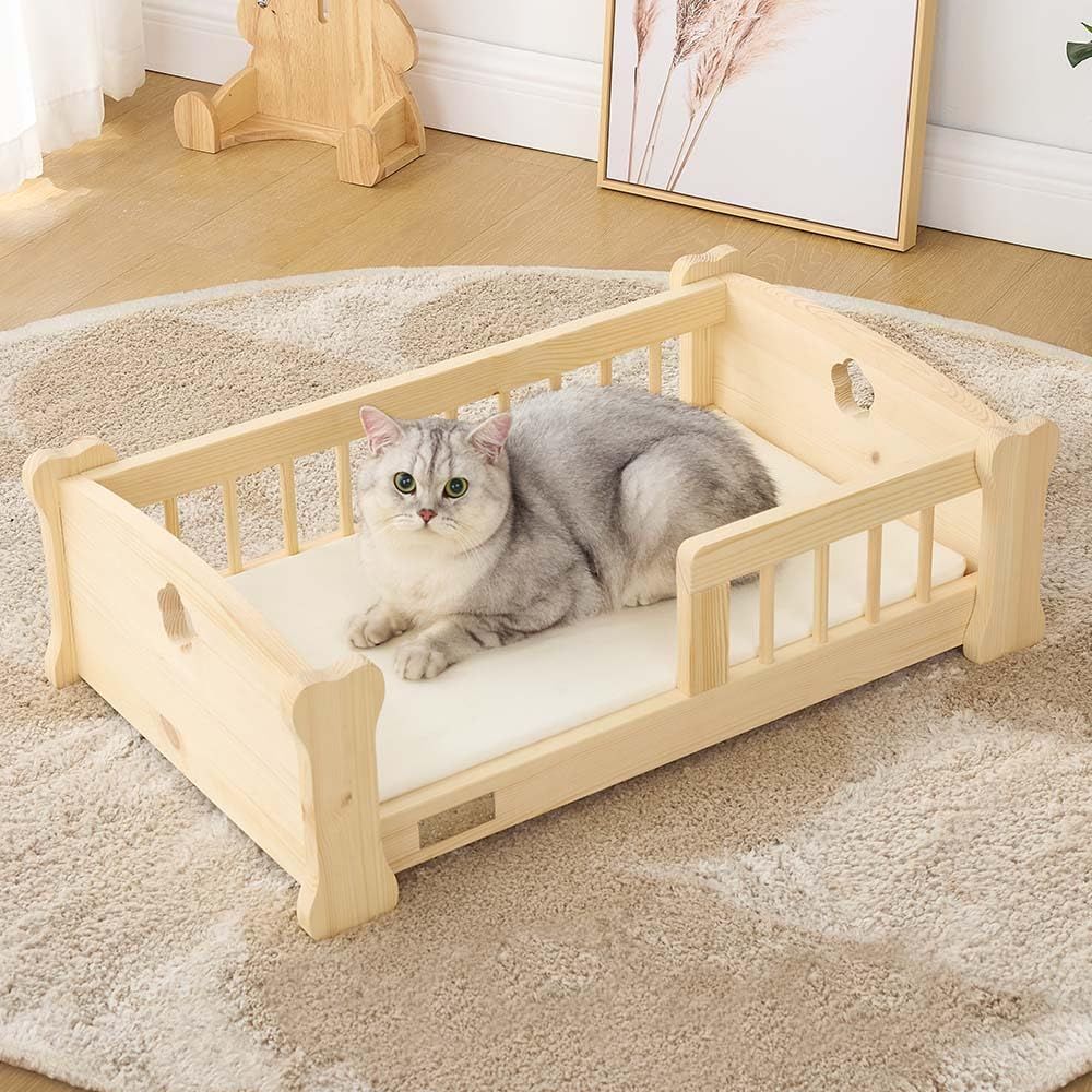 unipaws ペットベッド 木製 北欧風 犬 猫 小型犬用 クッション付き 低
