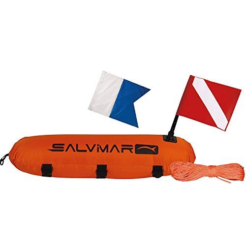 【迅速に発送】Salvimar (サルビマー) 大型 ブイ フロート [ サイズ 84cm×26cm / ナイロン製/視認性 フラッグ (赤・青) 2本 / 15m ナイロンライン付き ] スピアフィッシング 浮き 耐久性 ebbf98c8
