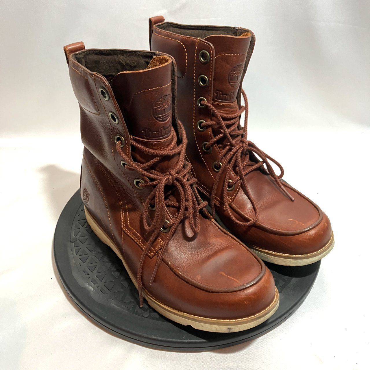 Timberland ブーツ レザー ブラウン モックトゥ レースアップ 24cm 