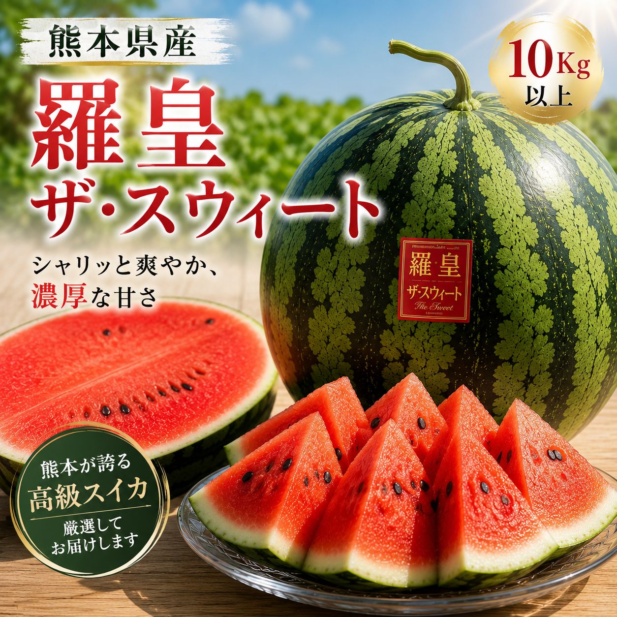 熊本産 羅皇ザ・スウィート 約10kg 大玉スイカ - メルカリ