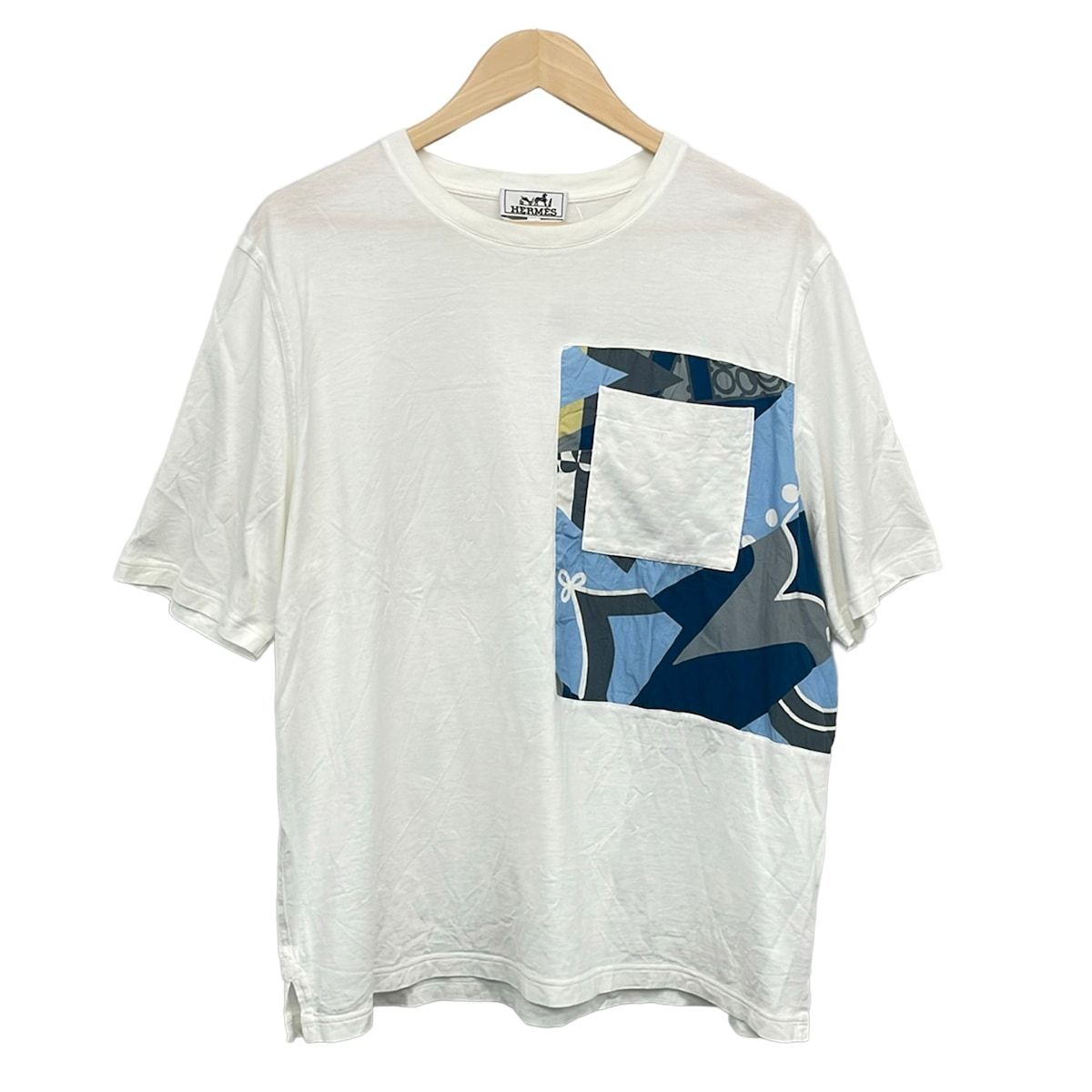 HERMES ライトブルー 半袖Tシャツ HERMES(エルメス) 半袖Tシャツ サイズL メンズ - 白×ライトブルー