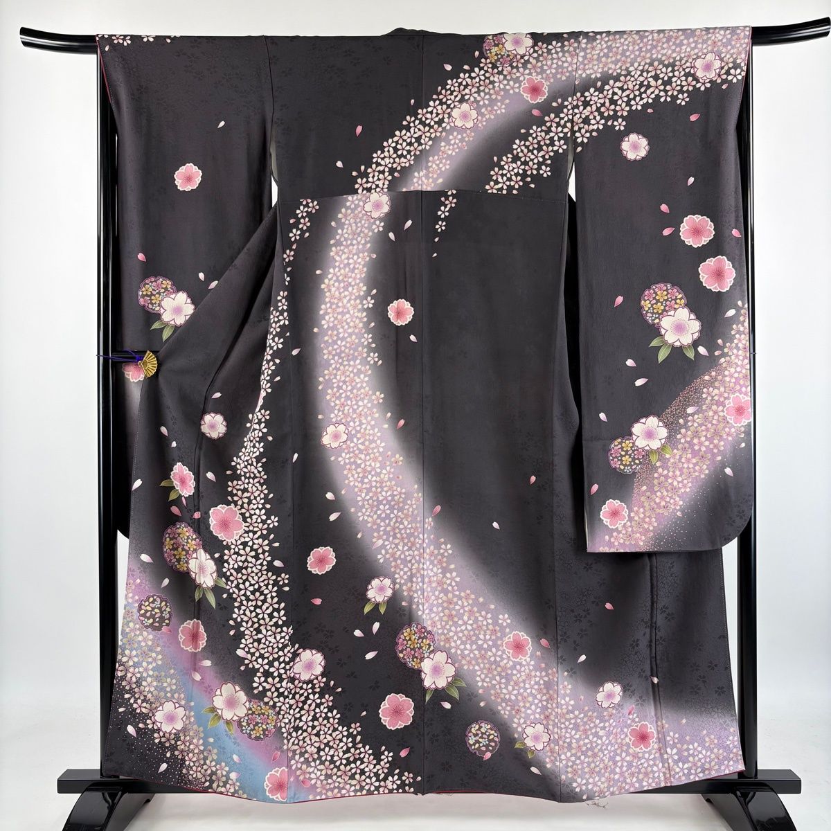 美品】 振袖 身丈159.4cm 裄丈65cm M 袷 袋帯フルセット 桜 雪輪 金彩