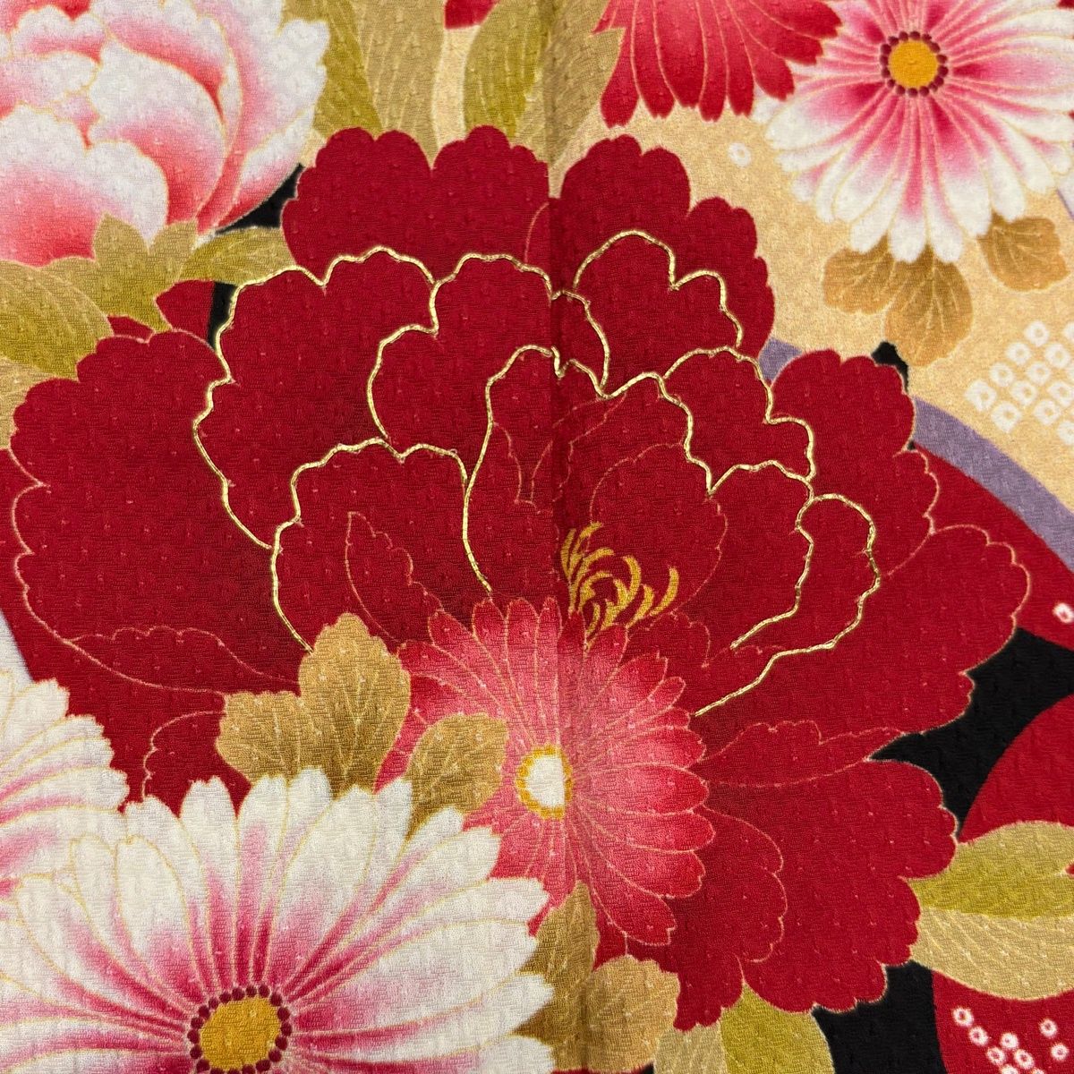 あおい【美品】振袖6点セット165cm◆成人式前撮り正絹レッド花柄BF57 美品】 振袖 身丈165cm 裄丈66.5cm M 袷 袋帯フルセット 牡丹 菊 金糸