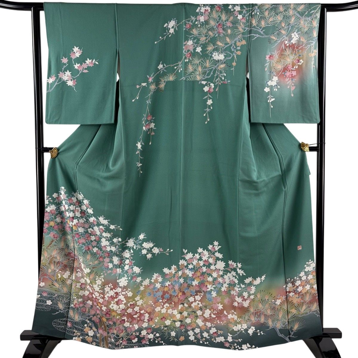 訪問着 身丈162cm 裄丈63.5cm S 袷 ますいわ屋 落款 桜 若松 ぼかし 薄