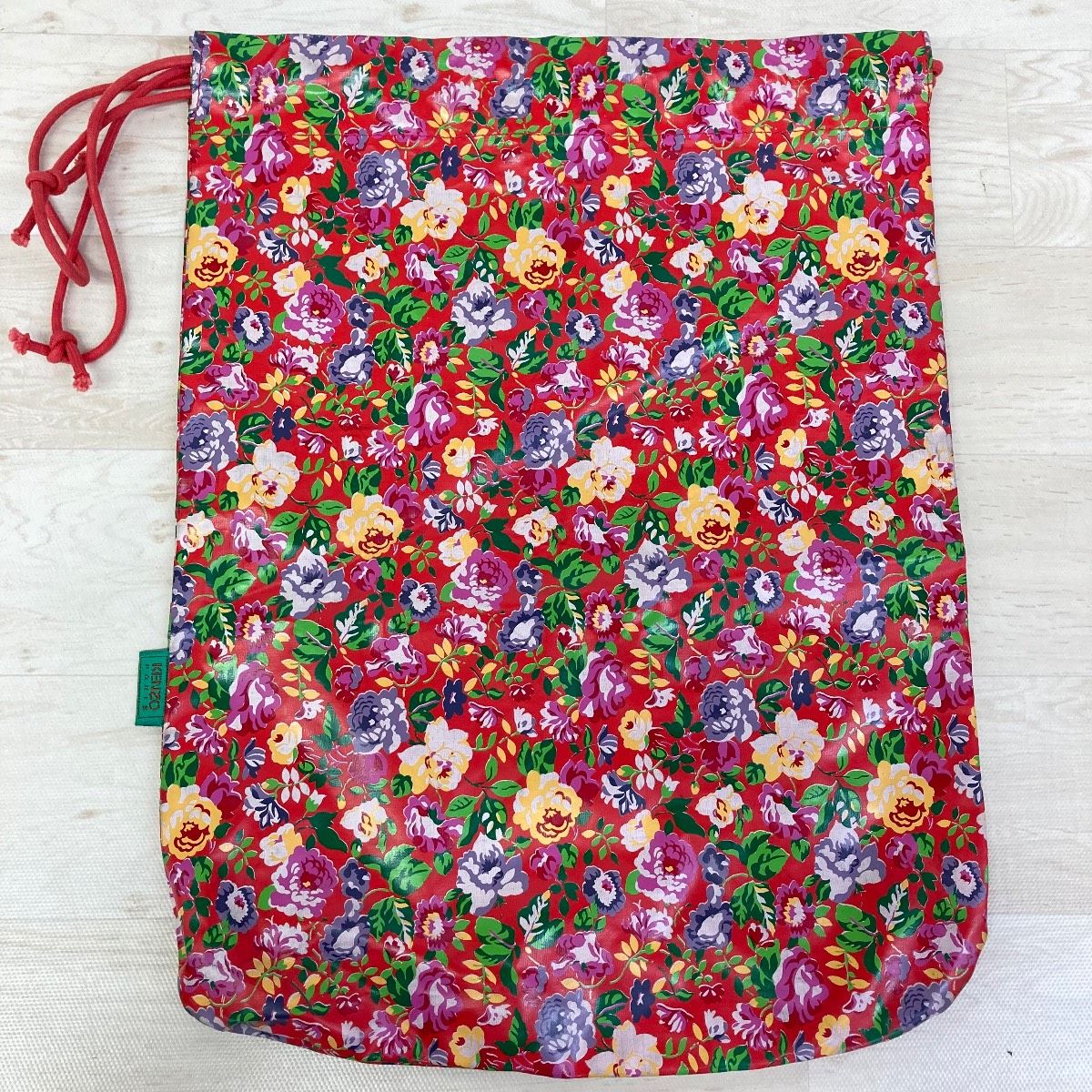 花柄コットン巾着袋 美品 KENZO PARIS/ケンゾー 巾着袋/ポーチ 花柄/フラワー 総柄 レッド