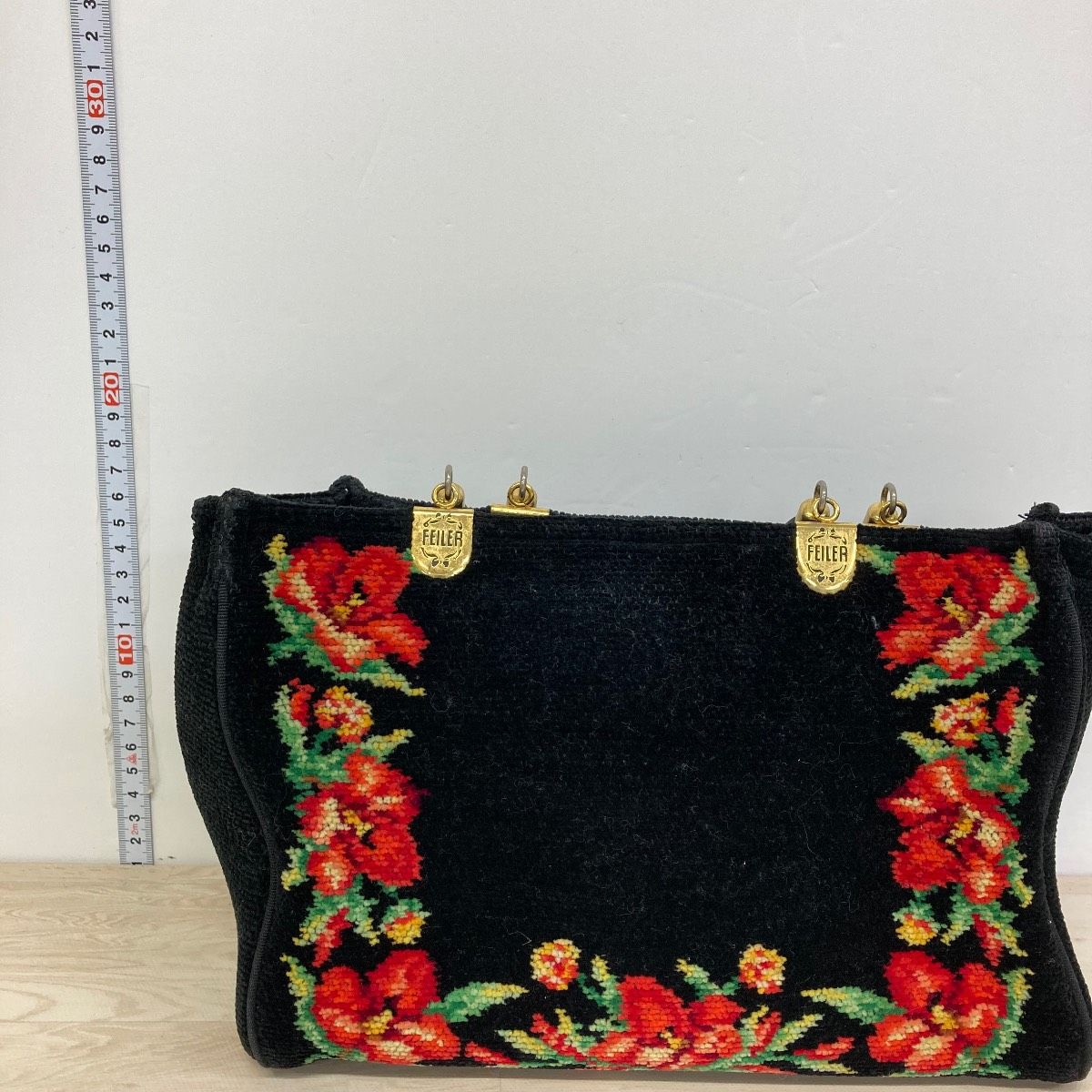 FEILER/フェイラー ハンドバッグ シュニール織 花柄 ブラック/黒