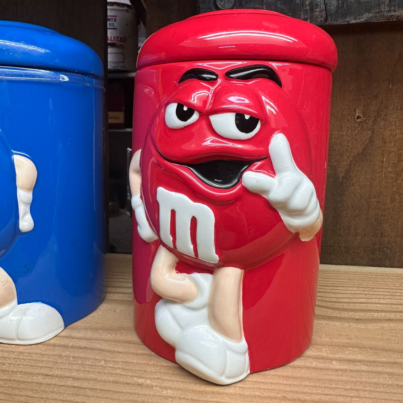 2002 m&m's 陶器製 キャンディージャー クッキージャー ブルー＆レッド