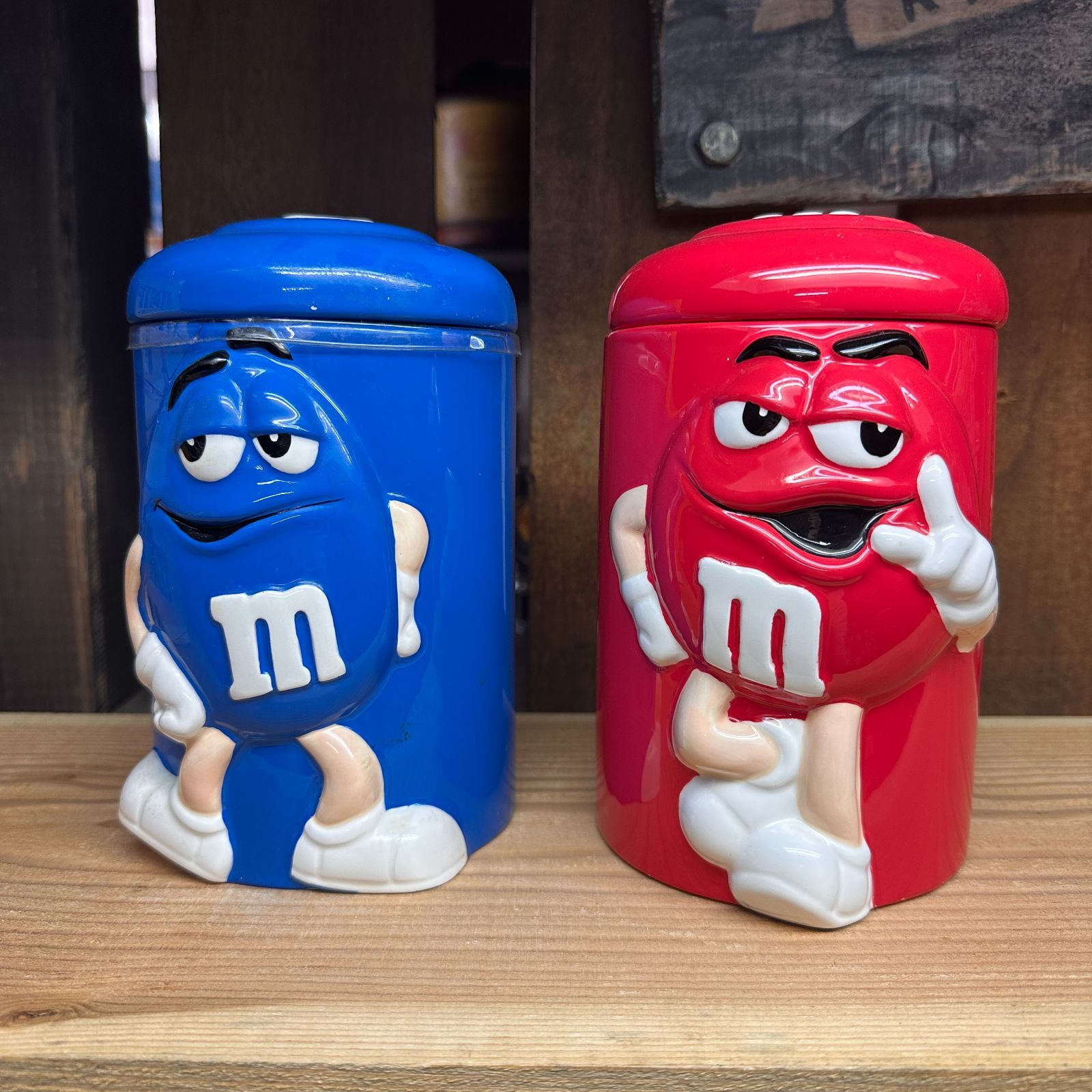 2002 m&m's 陶器製 キャンディージャー クッキージャー ブルー＆レッド
