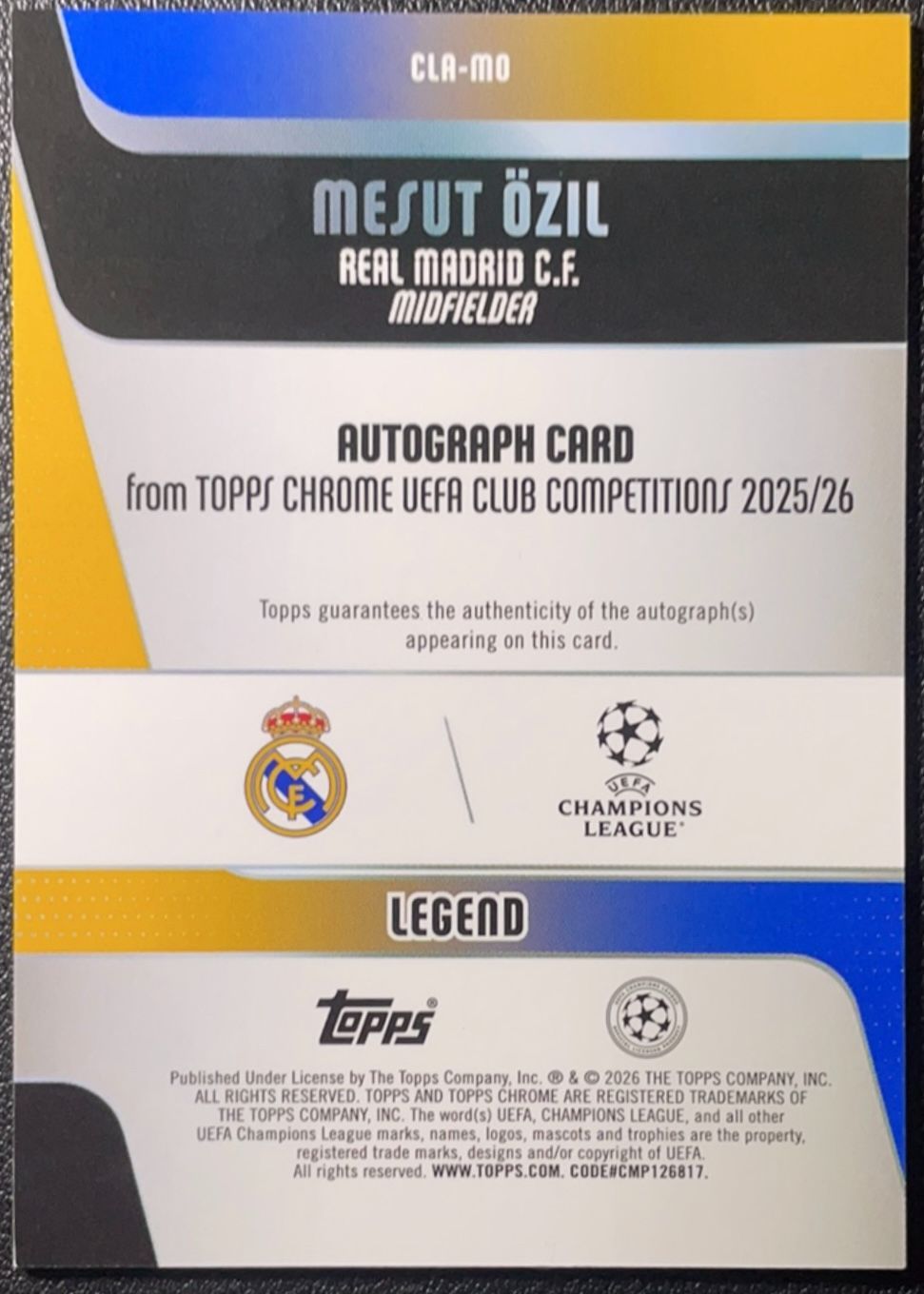 Mesut Ozil メスト・エジル Topps Chrome UCC 2025-26 /199 Aqua Lava
