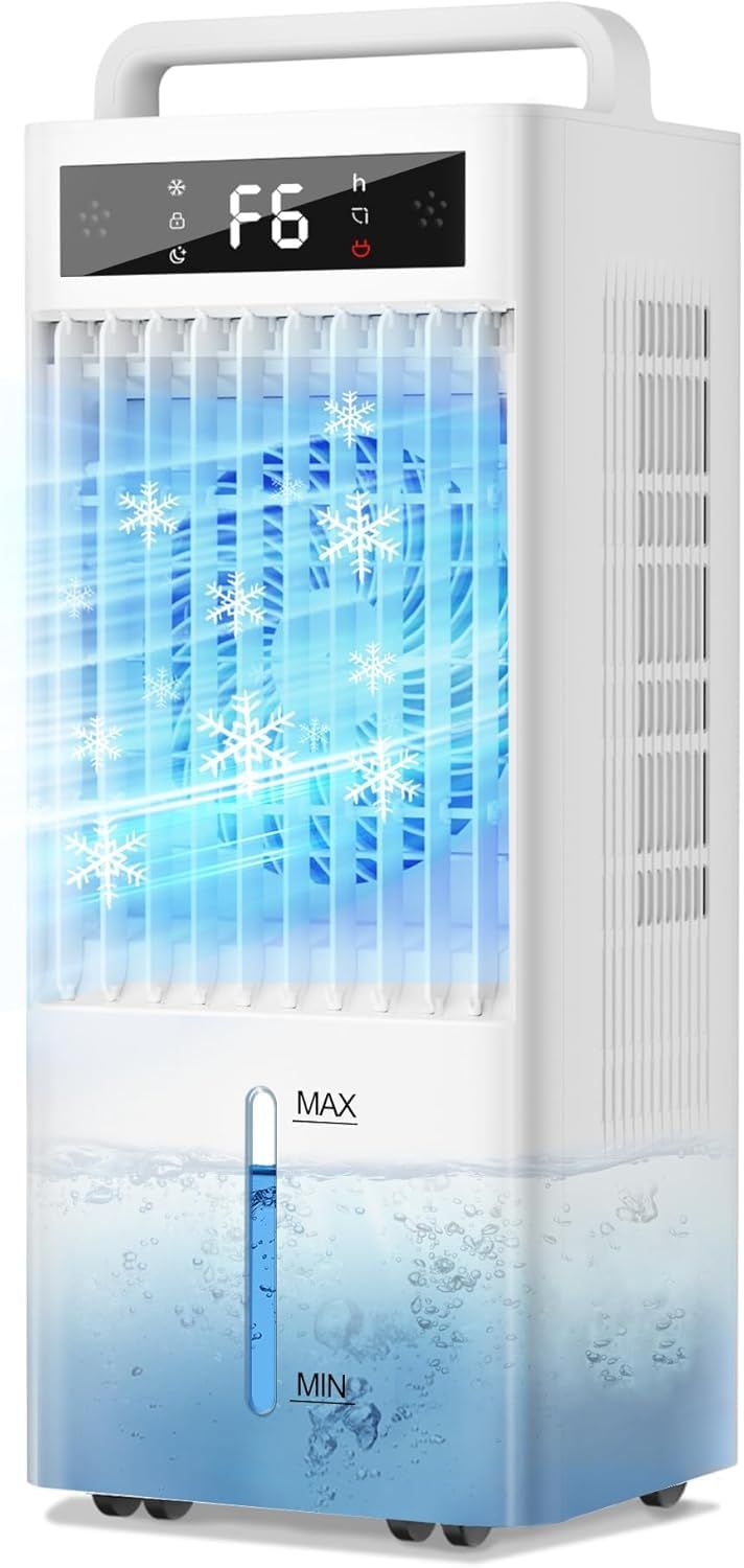Braveby 冷風機 強力 10L水タンク+6個専用保冷パック 【2026業界NEWモデル冷風扇・三面吸風】 大容量 LEDタッチ操作 高効率 45W 省エネ設計 スポットクーラー 6階段調整可能 ハンド付き 隠しキャスター付き リモコン 遠隔操作 置き型
