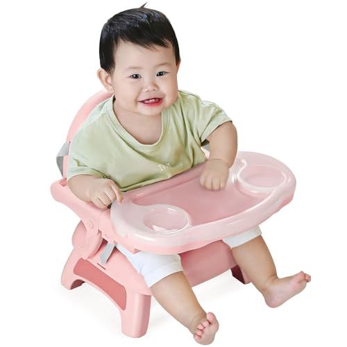 ベビーチェア ローチェア 赤ちゃん 離乳食 椅子 折りたたみ お食事椅子 CPC認証済み 出産祝い 高さ調節 多機能 ６か月~3歳 収納袋セット (ピンク)pms