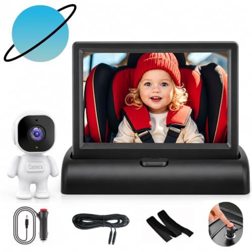SEMHALF車用ベビーモニター ベビーミラー カメラ付き 4.3インチ折りたたみモニター 1080P 暗視機能搭載 後部座席の赤ちゃんをやさしく見守り 取付簡単 12Vシガー電源 日本語説明書付き 出産祝いにも最適pms