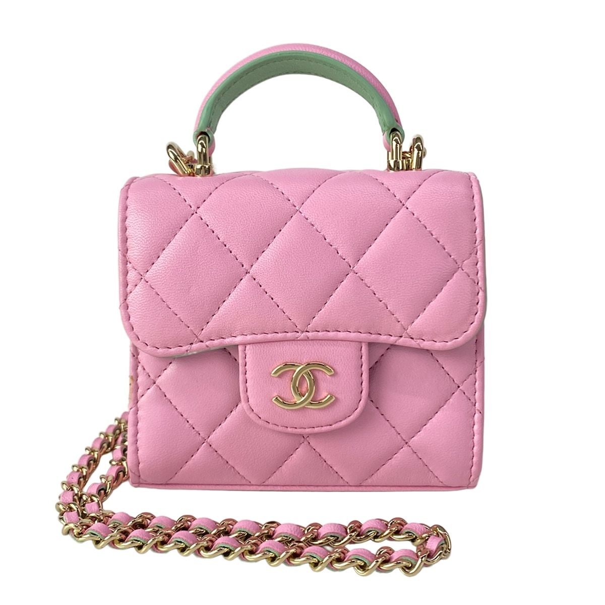 CHANEL(シャネル) ショルダーバッグ美品 マトラッセ,チェーンクラッチ AP2682 ピンク×ライトグリーン ラムスキン