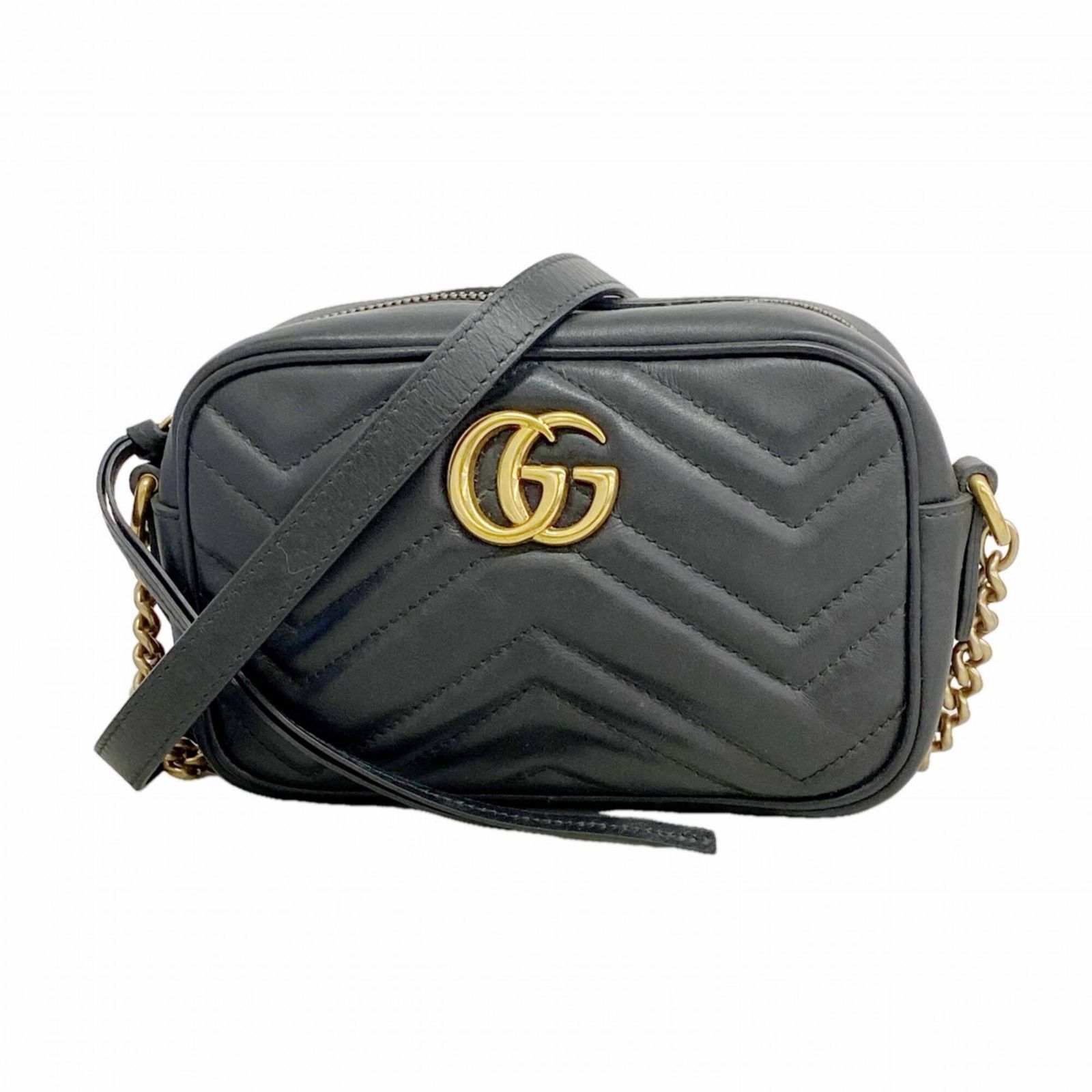 グッチ(Gucci) グッチ ショルダーバッグ GGマーモント 448065 レザー ブラック レディース OP010215