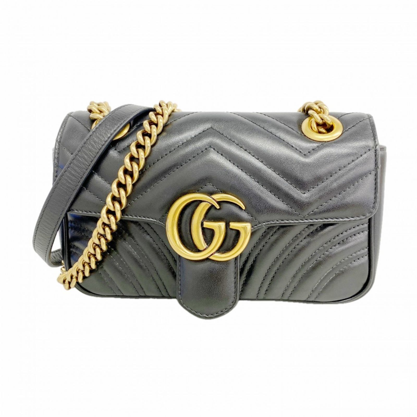 グッチ(Gucci) グッチ ショルダーバッグ GGマーモント 446744 レザー ブラック レディース OP003799