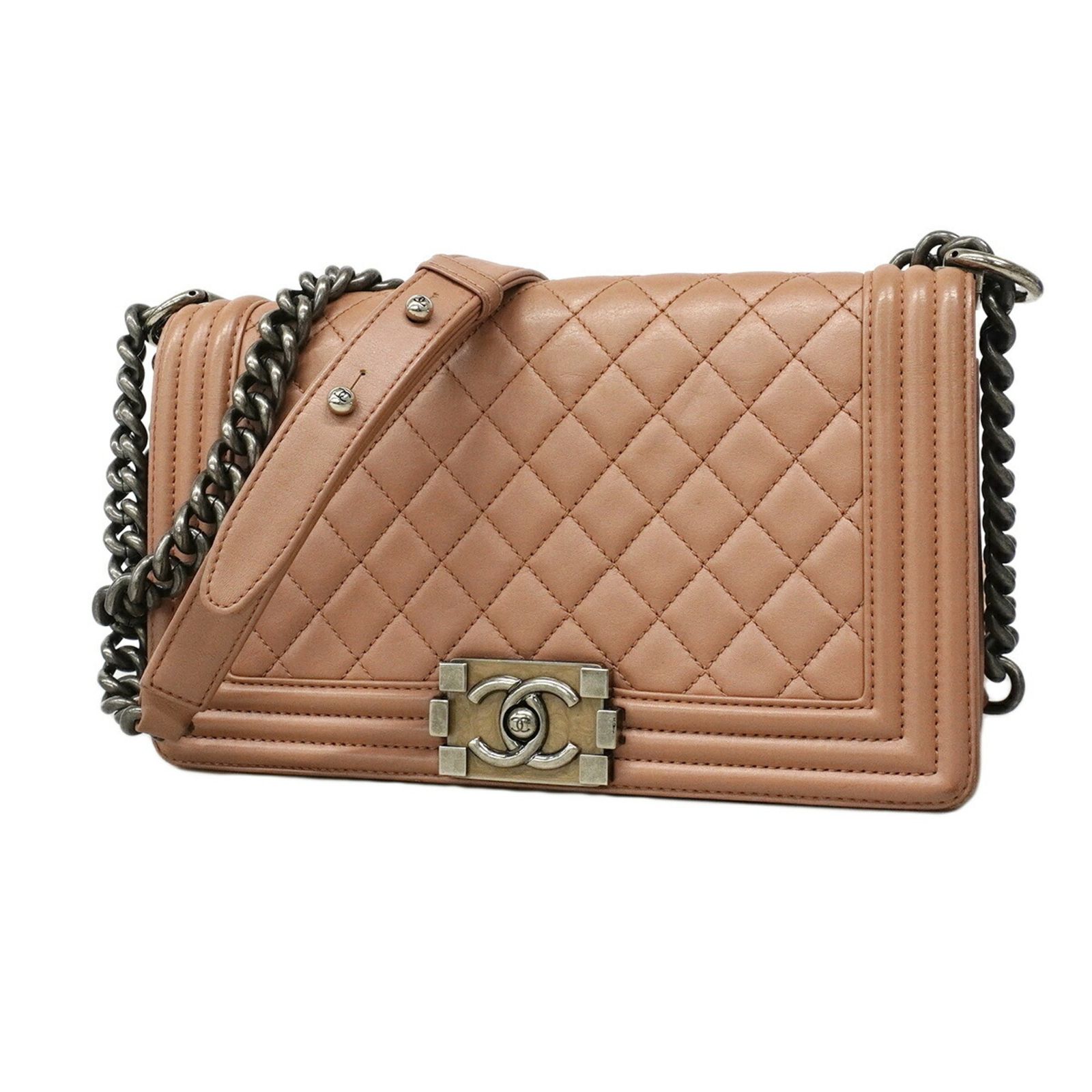 ボーイシャネル CHANEL ショルダーバッグ2way ラムスキン ベージュ シャネル(Chanel) シャネル ショルダーバッグ ボーイシャネル チェーン