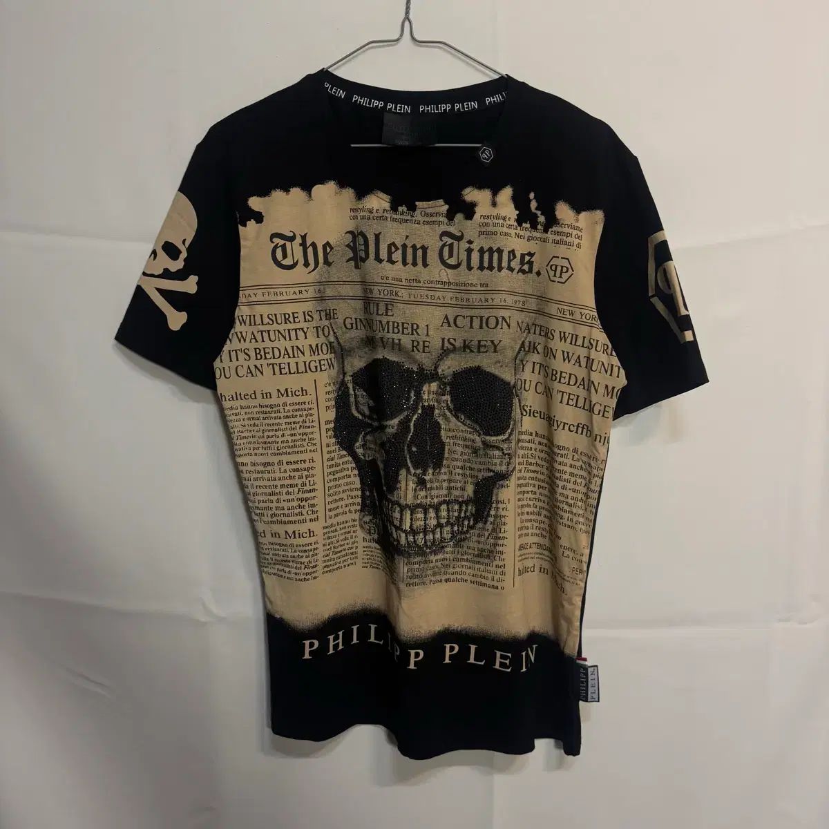 PHILIPP PLEIN(フィリッププレイン) ドクロ プリンティング 半袖Tシャツ ブラック