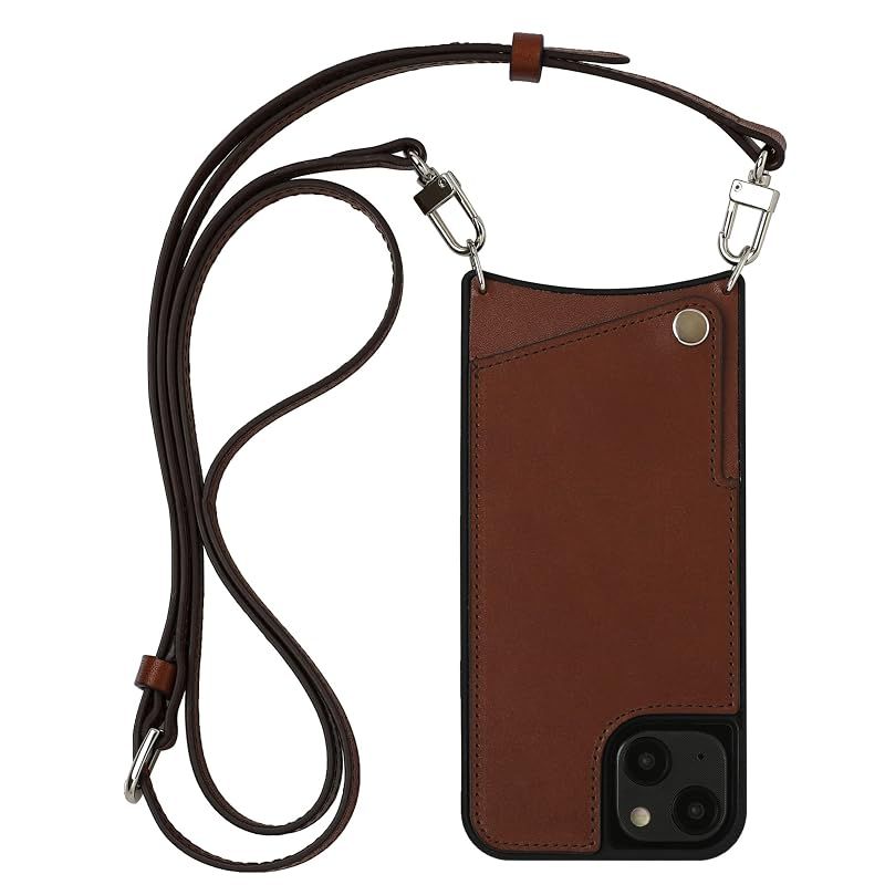 【新品】 栃木レザー 本革 スマホケース iPhone 16 Pro Max 互換性 対応ケース スマホショルダー ショルダーケース カード収納 ロングストラップ (ダークブラウン)