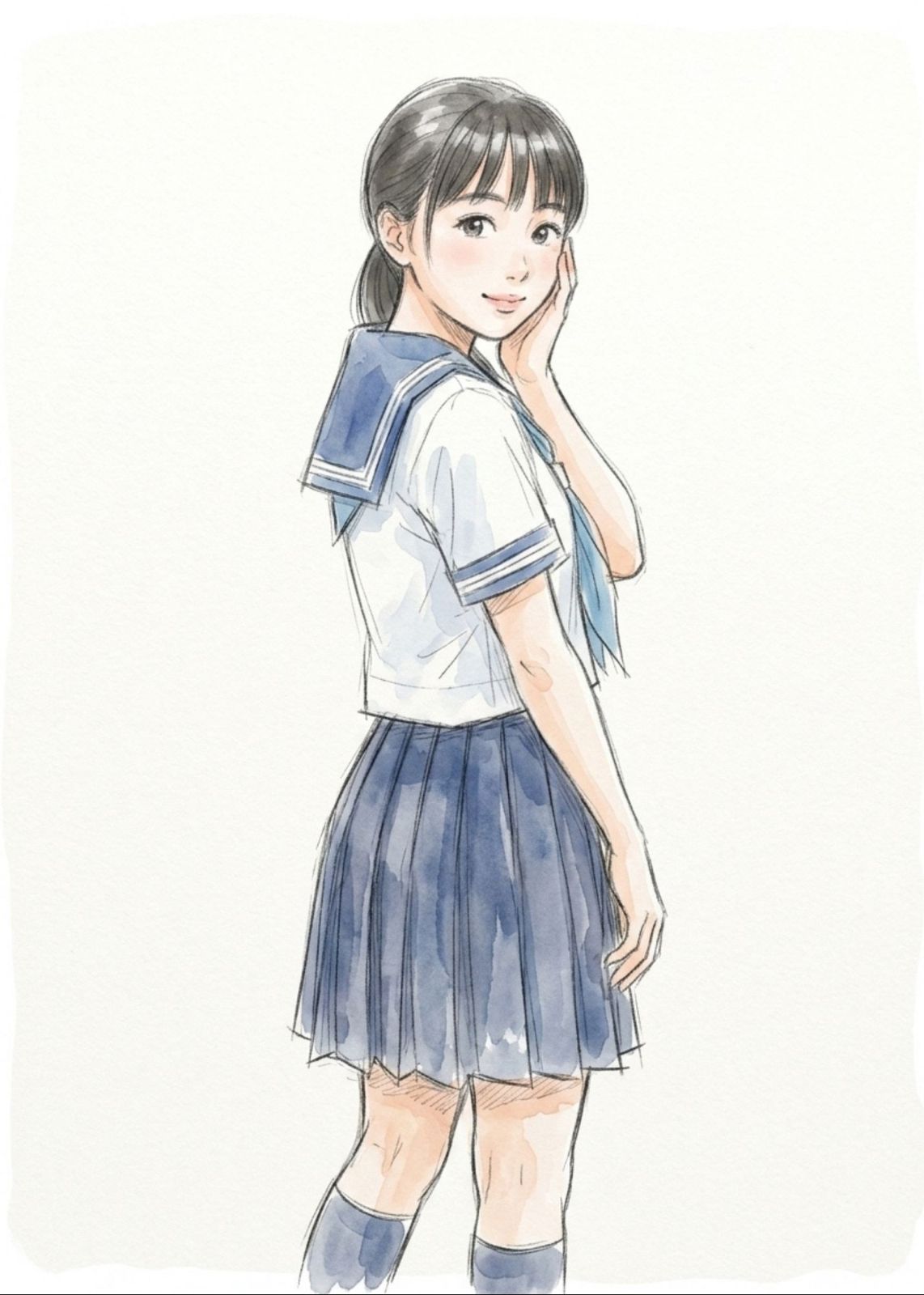 A2サイズ 334 横顔の制服風人物 やさしい水彩アートポスター 室内用 A2