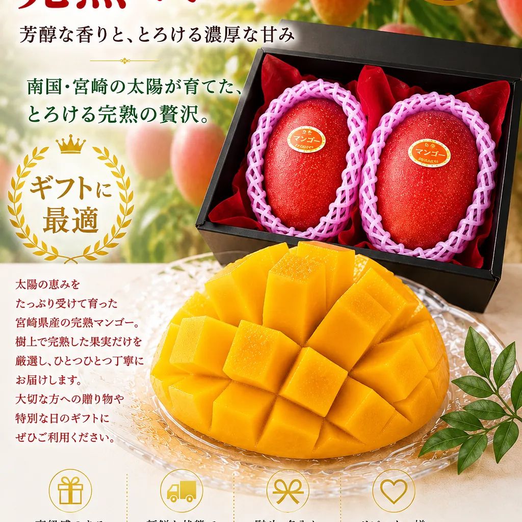 宮崎県産 完熟マンゴー 2玉 贈答用化粧箱入り - メルカリ
