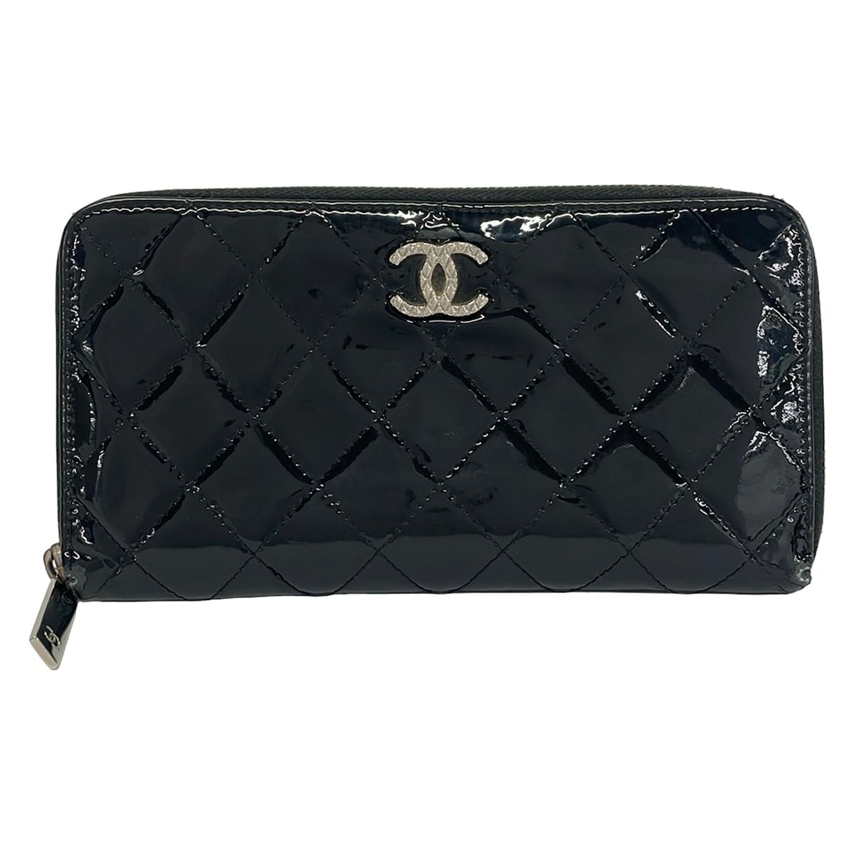 CHANEL(シャネル) 長財布 マトラッセ 黒×シルバー ラウンドファスナー レザー 27,229円