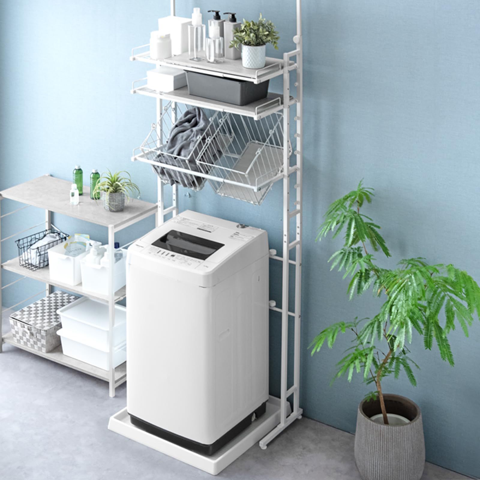 タンスのゲン ランドリーラック 幅64?94cm 突っ張り式 洗濯機 ラック