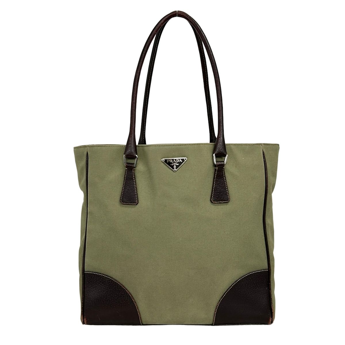 PRADA(プラダ) トートバッグ - カーキ×ダークブラウン レザー