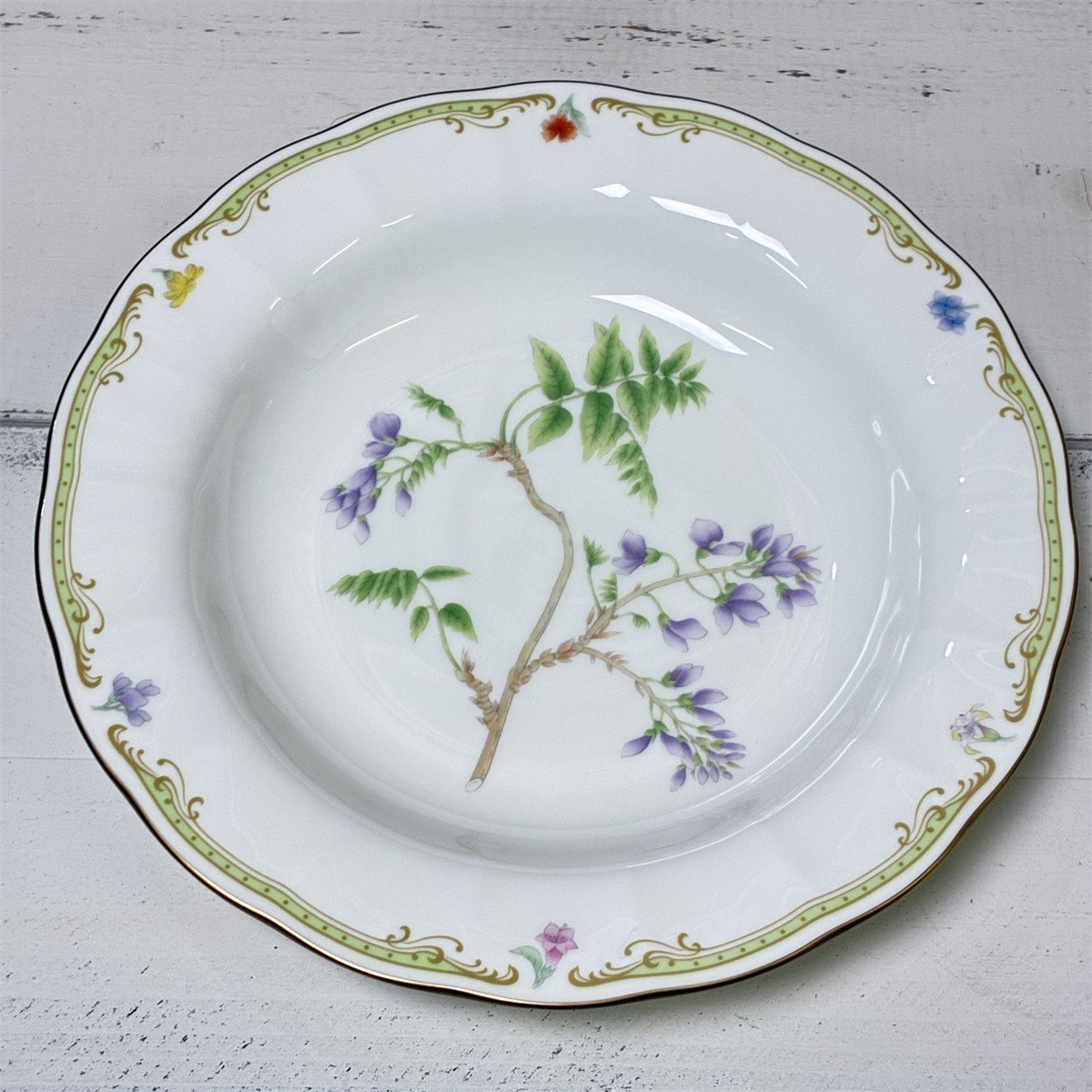 ナルミ シーボルト 絵付け皿 植物画 金彩 サラダボウル 小皿 7点 NARUMI ナルミ シーボルト リムスープ皿 6枚セット 23cm ボーン
