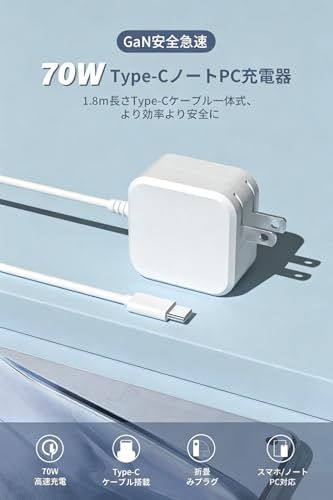 Macbook Pro 充電器 交換用 70W ノートPC 充電器 小型 Type-C PD対応