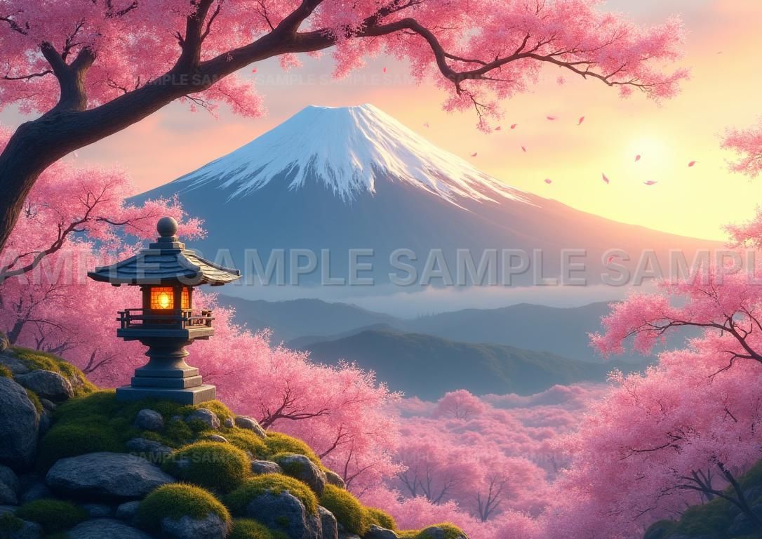 富士山絵画☆満開桜富士 A3恋愛結婚運 仕事運生命力 開運風水アートA3額縁付き AIアート】【開運招福】満開桜と富士山のアートパネル 縁起物 幸運を