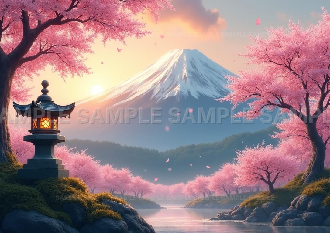 AIアート】【開運招福】富士山 桜 幻想風景 アートパネル 縁起物 幸運
