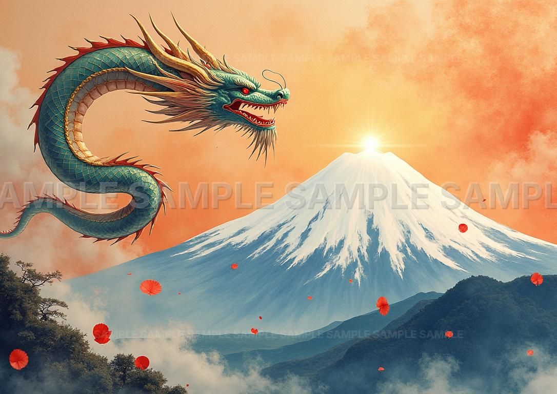 AIアート】【金運招来】龍神 富士山 開運アート 縁起物 幸運 風水 絵画