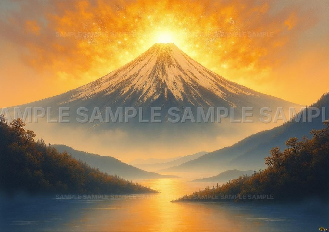 AIアート】【開運招福】金運上昇 縁起物 富士山 黄金の太陽 アート