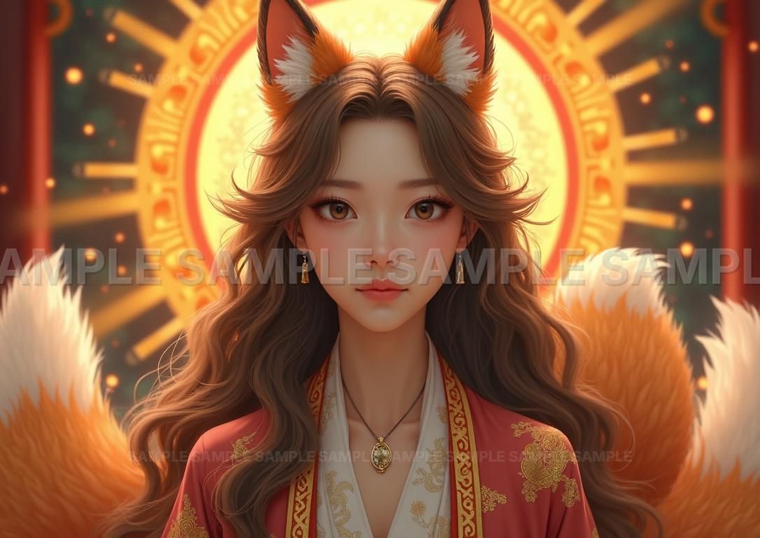 AIアート】【幻想的な狐娘】麗しい女性イラスト アート作品 描画 銅