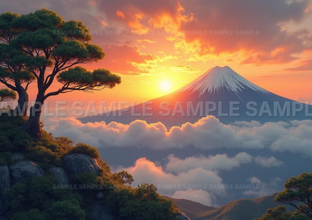 AIアート】【昇龍の如く】開運アート 富士山 朝日 雲海 絵画 額装なし