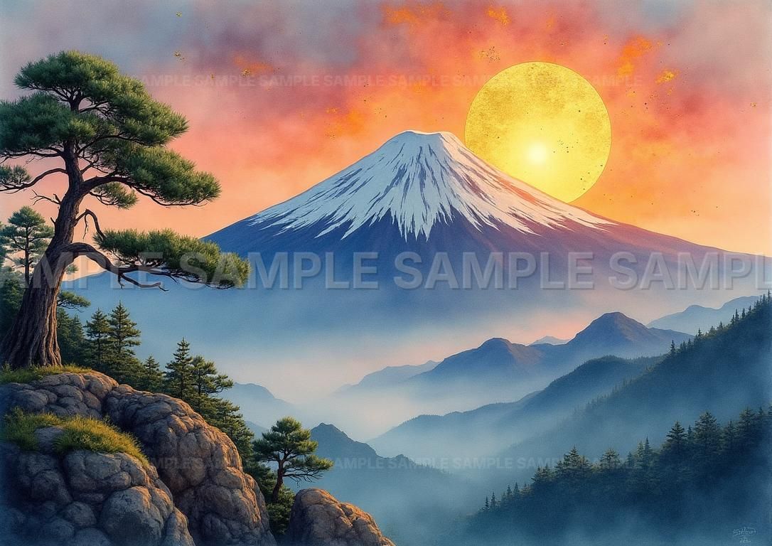 AIアート】【開運招福】金運上昇 富士山アート 縁起物 幸運 繁栄 太陽